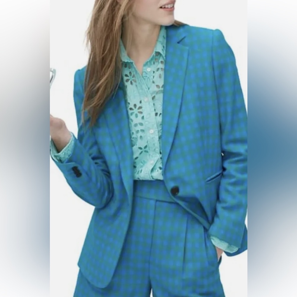 J.Crew Women's Parke Blazer in Stretch Linen in Blue Check, size 8 Blue